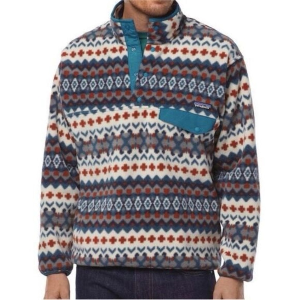 Patagonia Men’s V-Neck Fleece Pullover in Cream, Blue, Teal, Rust